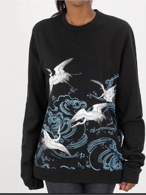 Blind Rooster Asian Graphic Wraparound Crewneck Pullover Sweatshirt Women’s M